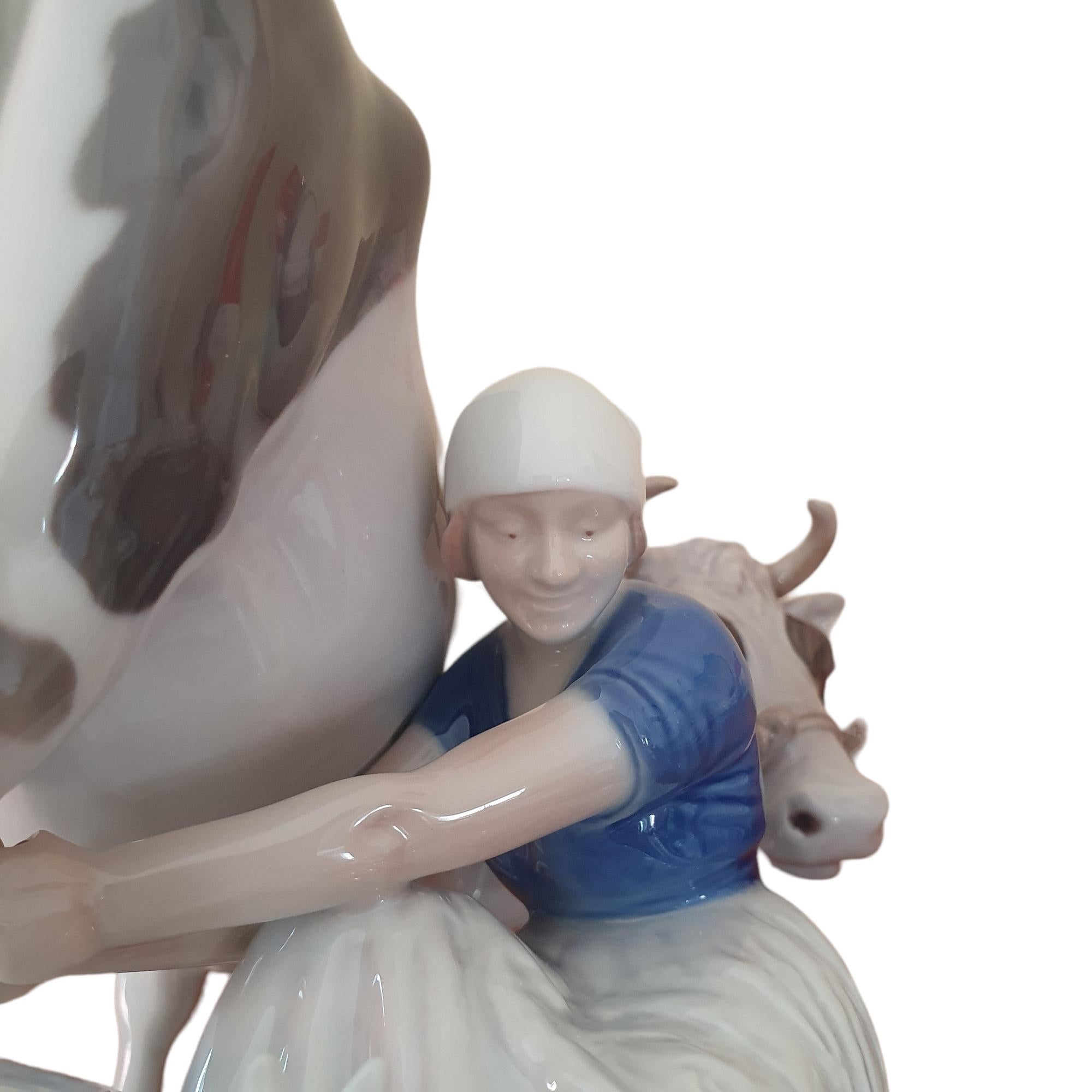 Danish 20th Century Milk Maiden with Cat and Cow by Bing & Grøndahl For Sale