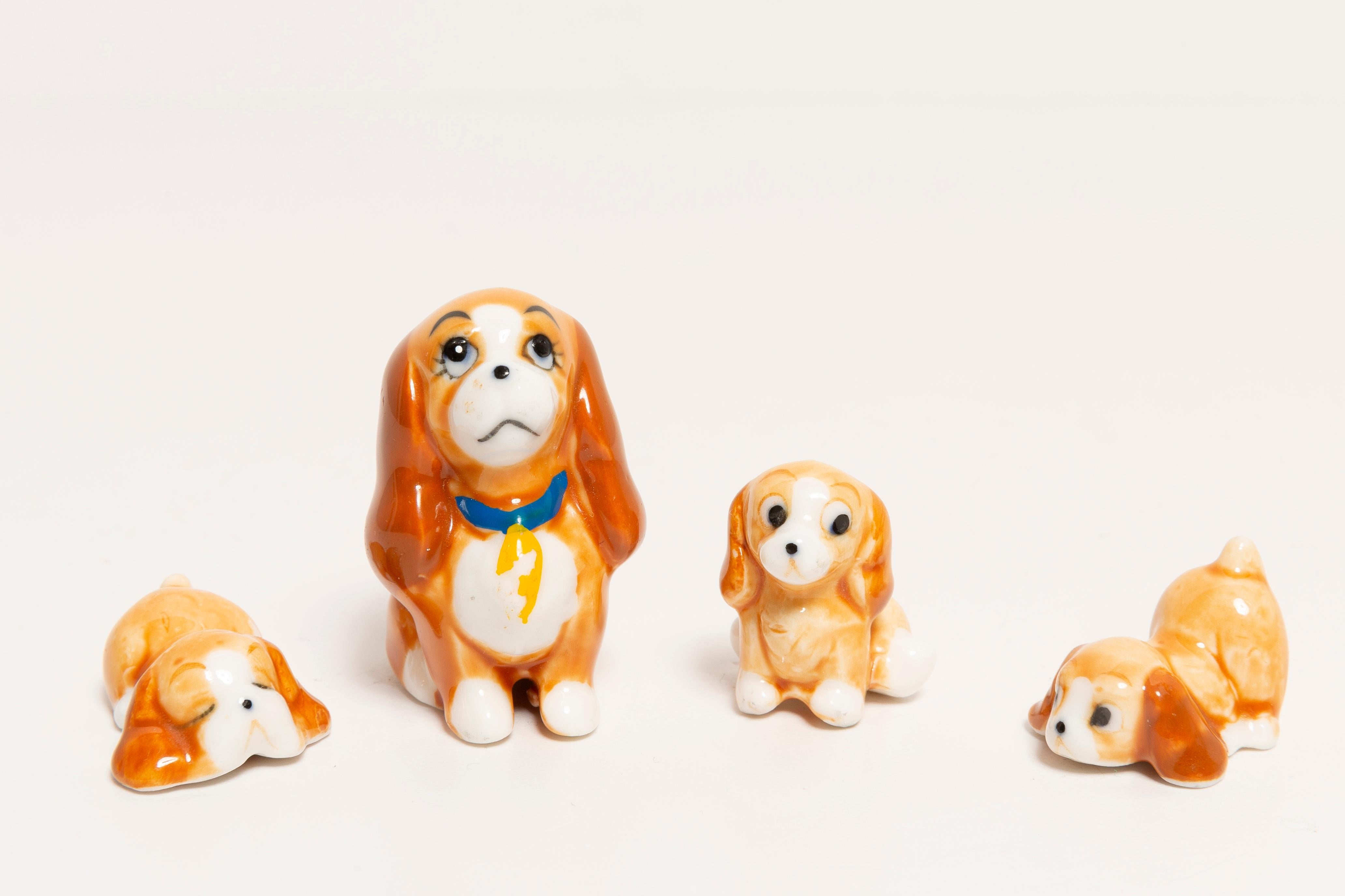 Italian 20th Century Mini Spaniel Dog Family Sculptures, Italy, 1960s