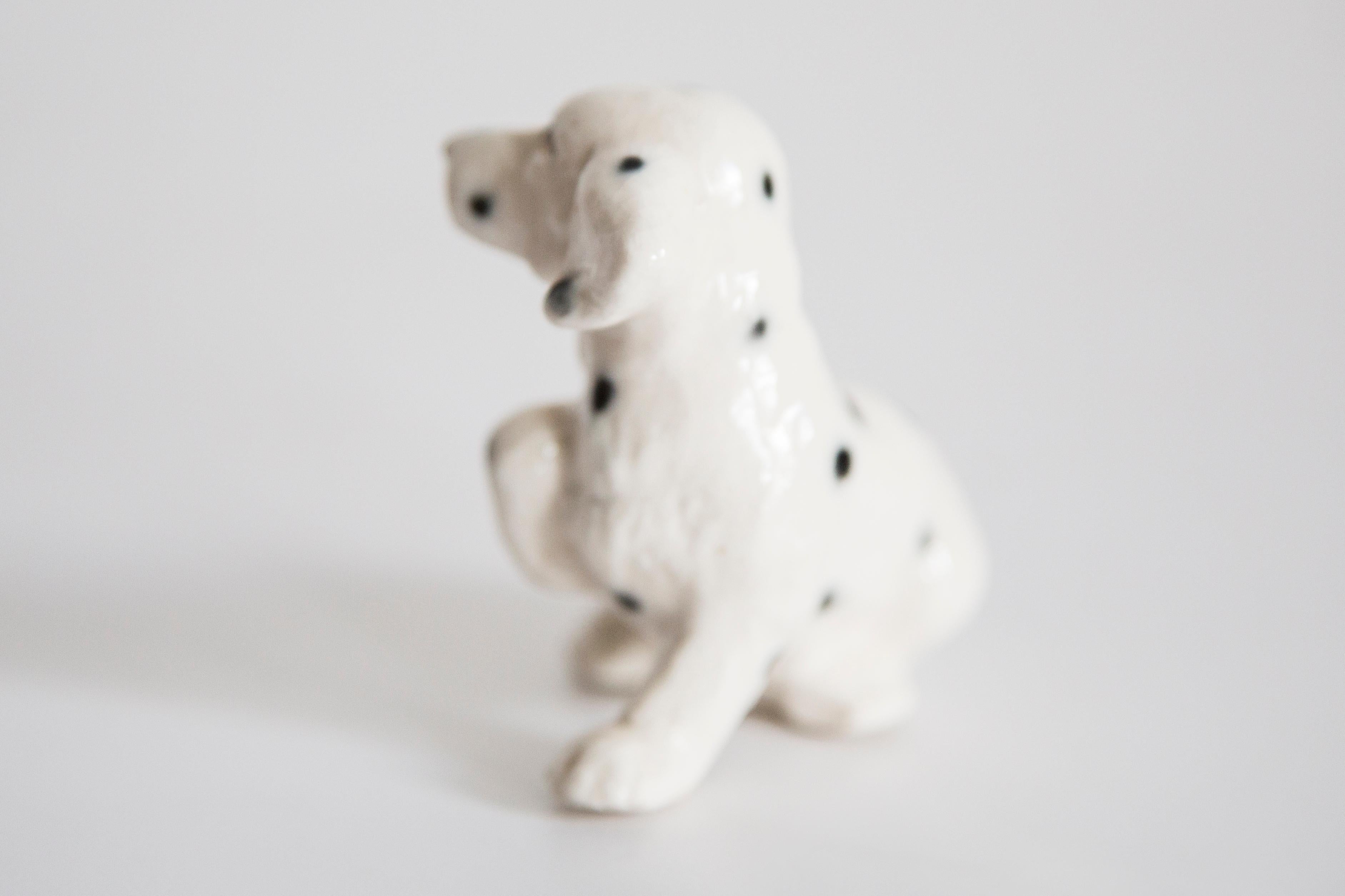 Hand-Painted 20th Century Mini White Dalmatian Dog Sculpture, Italy, 1960s For Sale