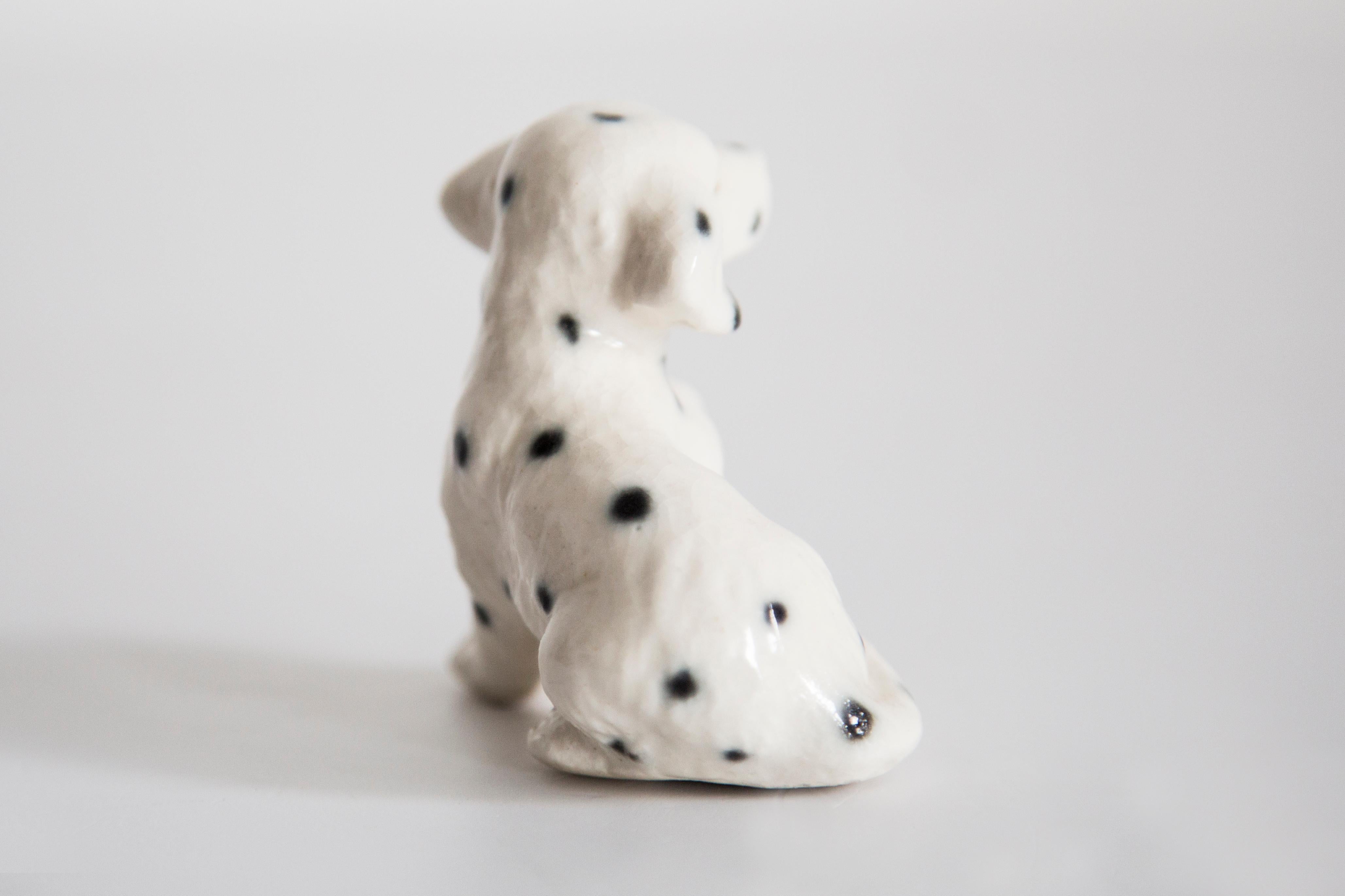 Ceramic 20th Century Mini White Dalmatian Dog Sculpture, Italy, 1960s For Sale