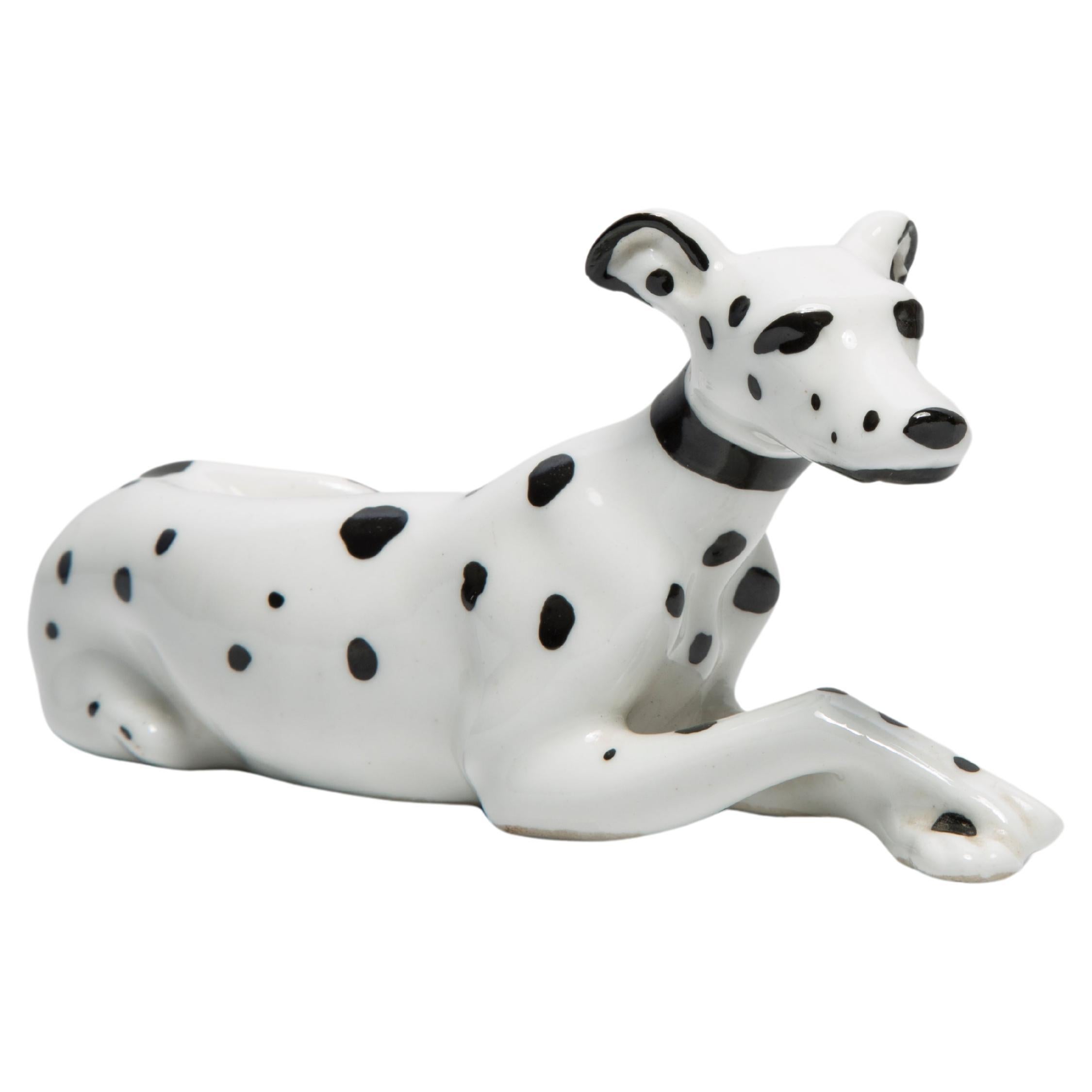 Mini scultura di cane dalmata bianco del XX secolo, Italia, anni '60