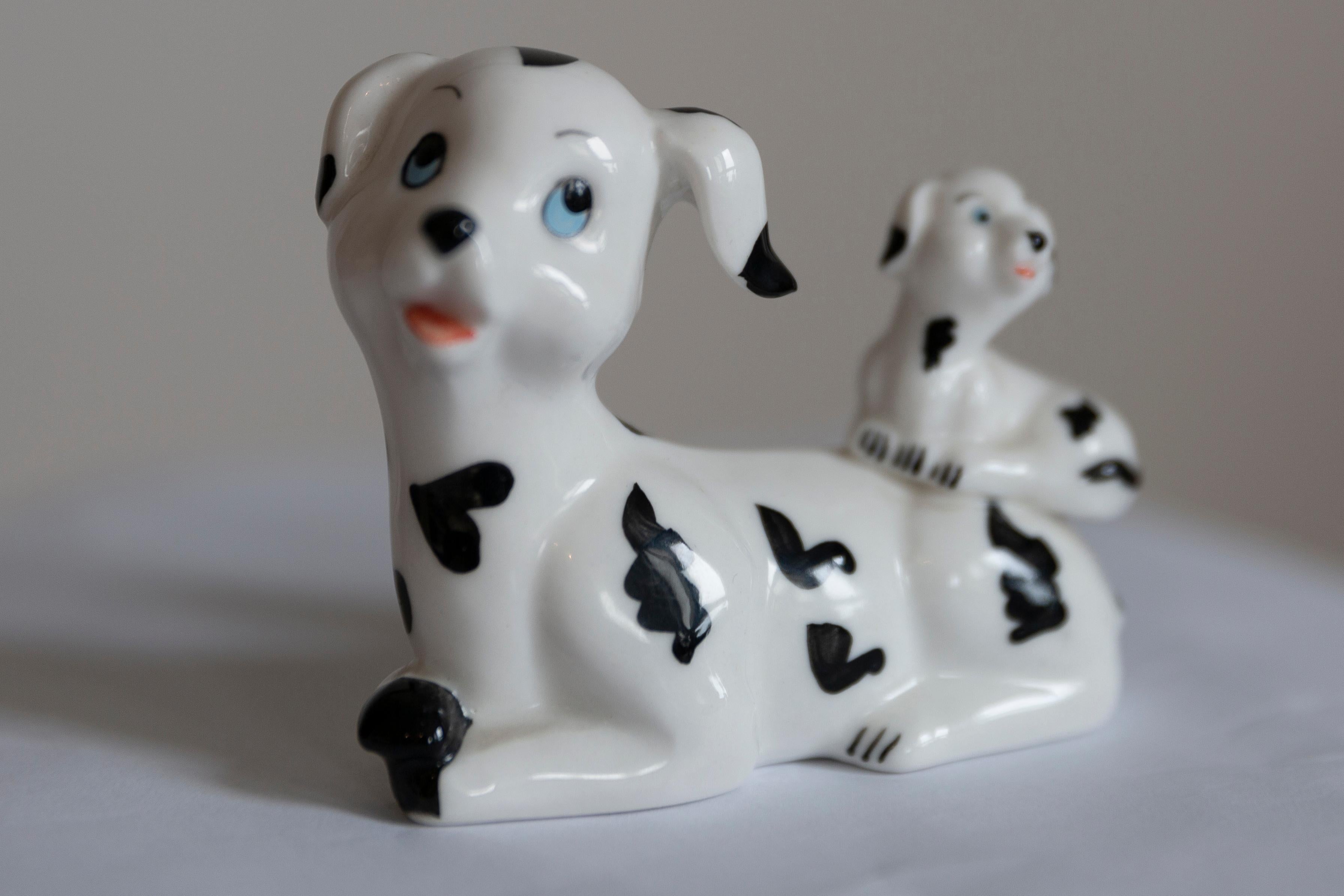 Hand-Painted 20th Century Mini White Dalmatians Dogs Sculpture, Italy, 1960s For Sale