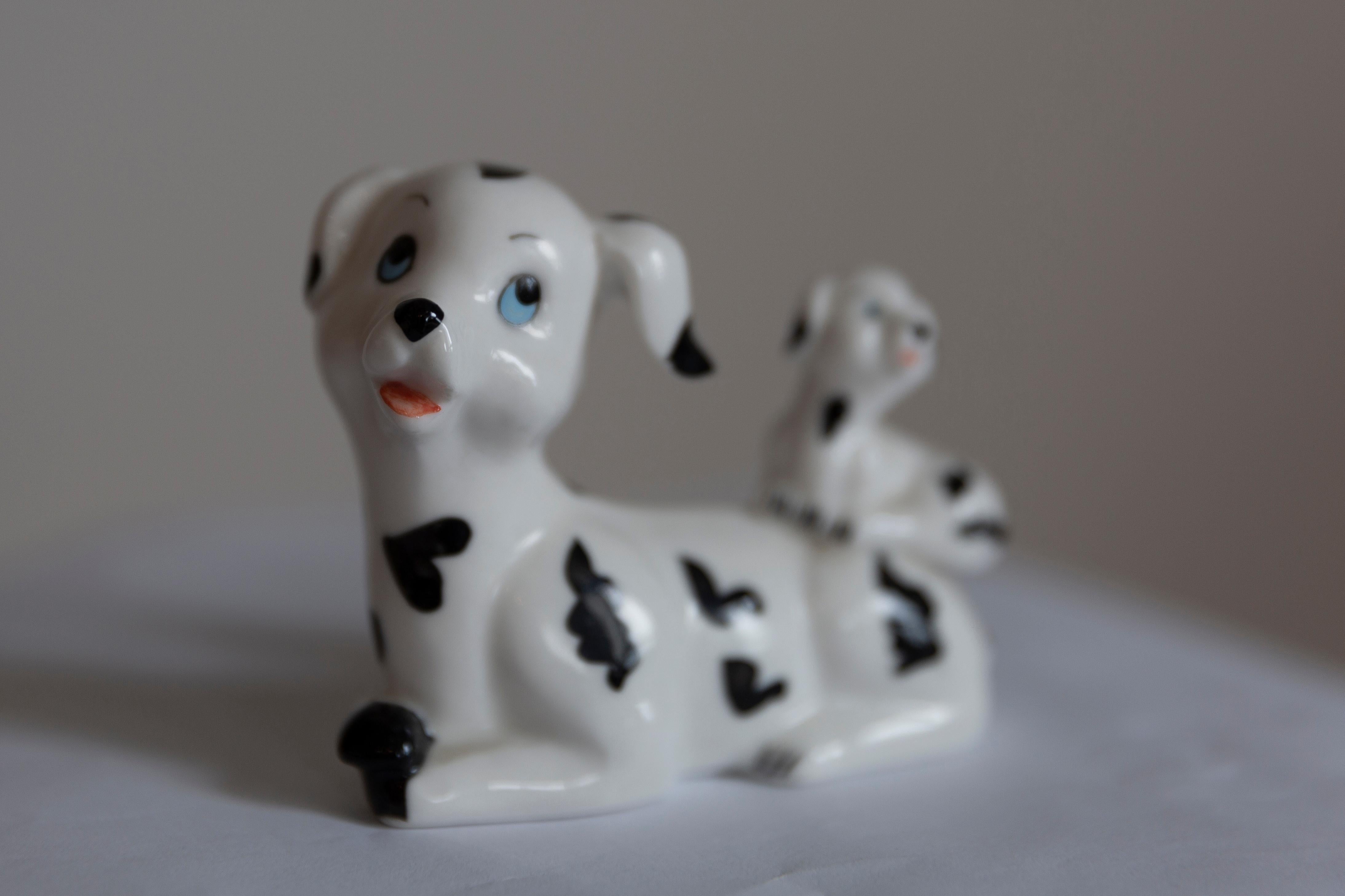 Ceramic 20th Century Mini White Dalmatians Dogs Sculpture, Italy, 1960s For Sale