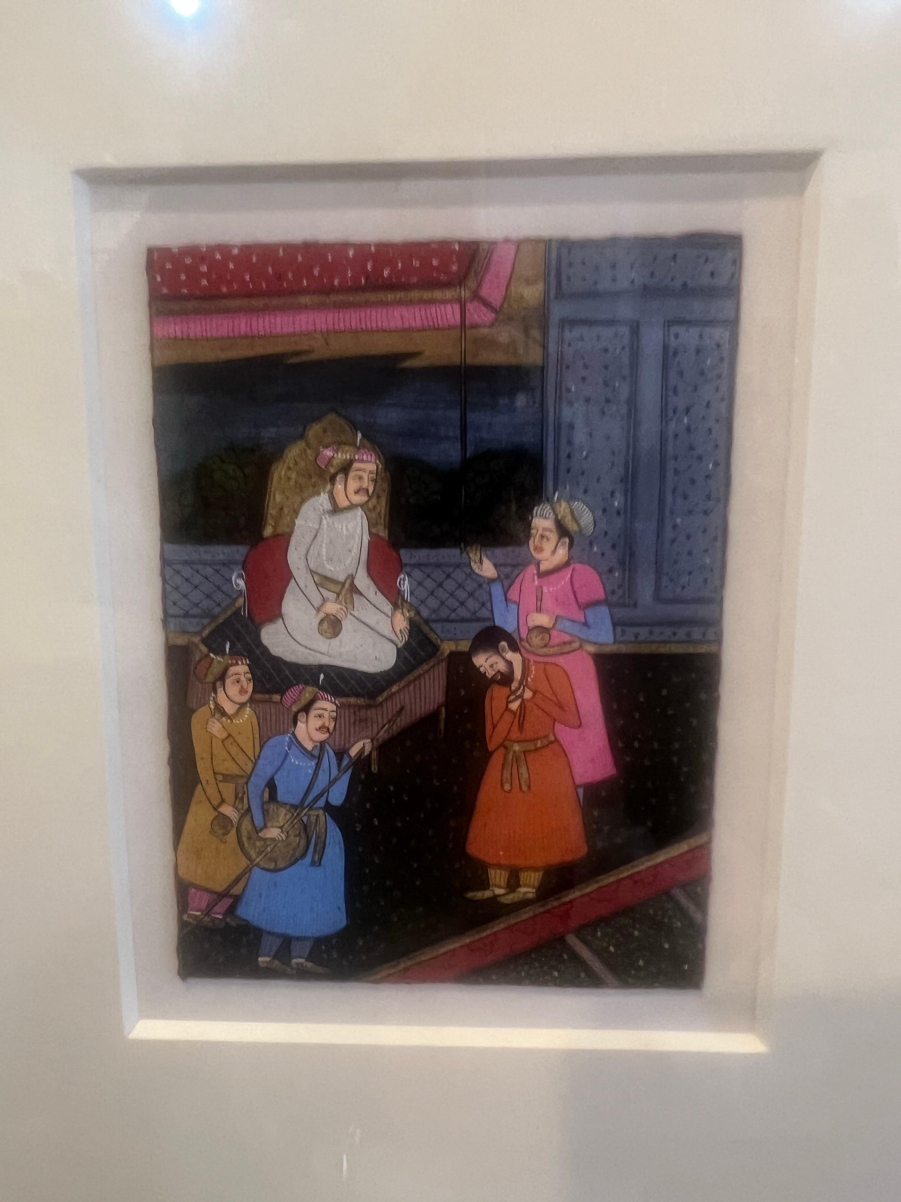 Glass 20th Century Miniature Indian Scene Painting Framed