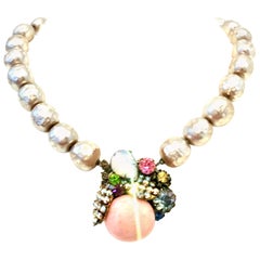 20th Century Miriam Haskell Japanese Pearl & Austrian Crystal Choker Necklace