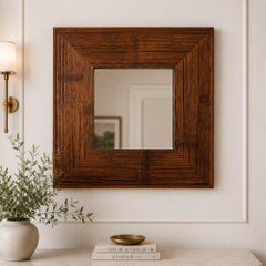 20th-Century Mirror in Original Square Frame of Exotic Wood