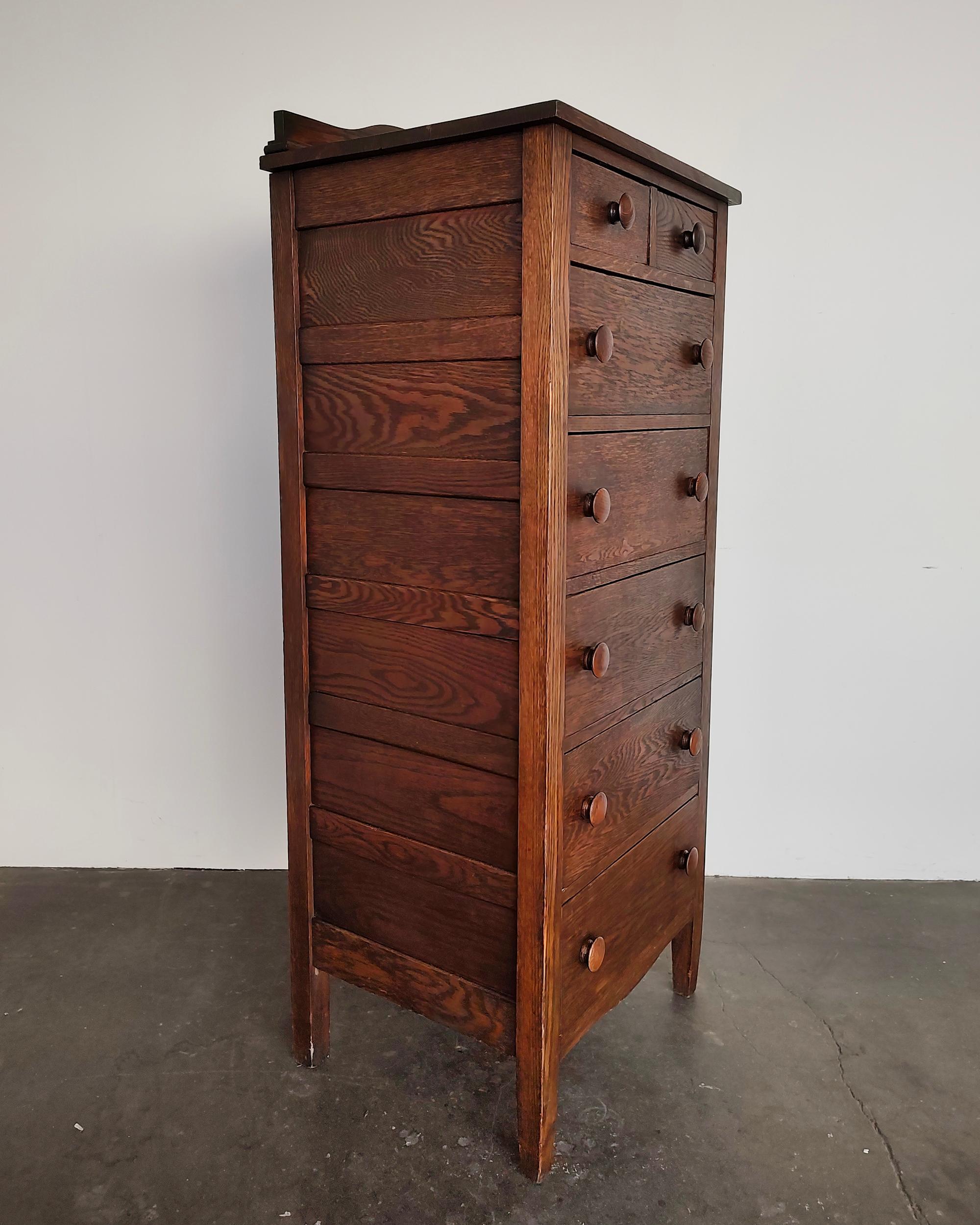 Early 20th Century 20th Century Mission Solid Oak Narrow Chest of Drawers