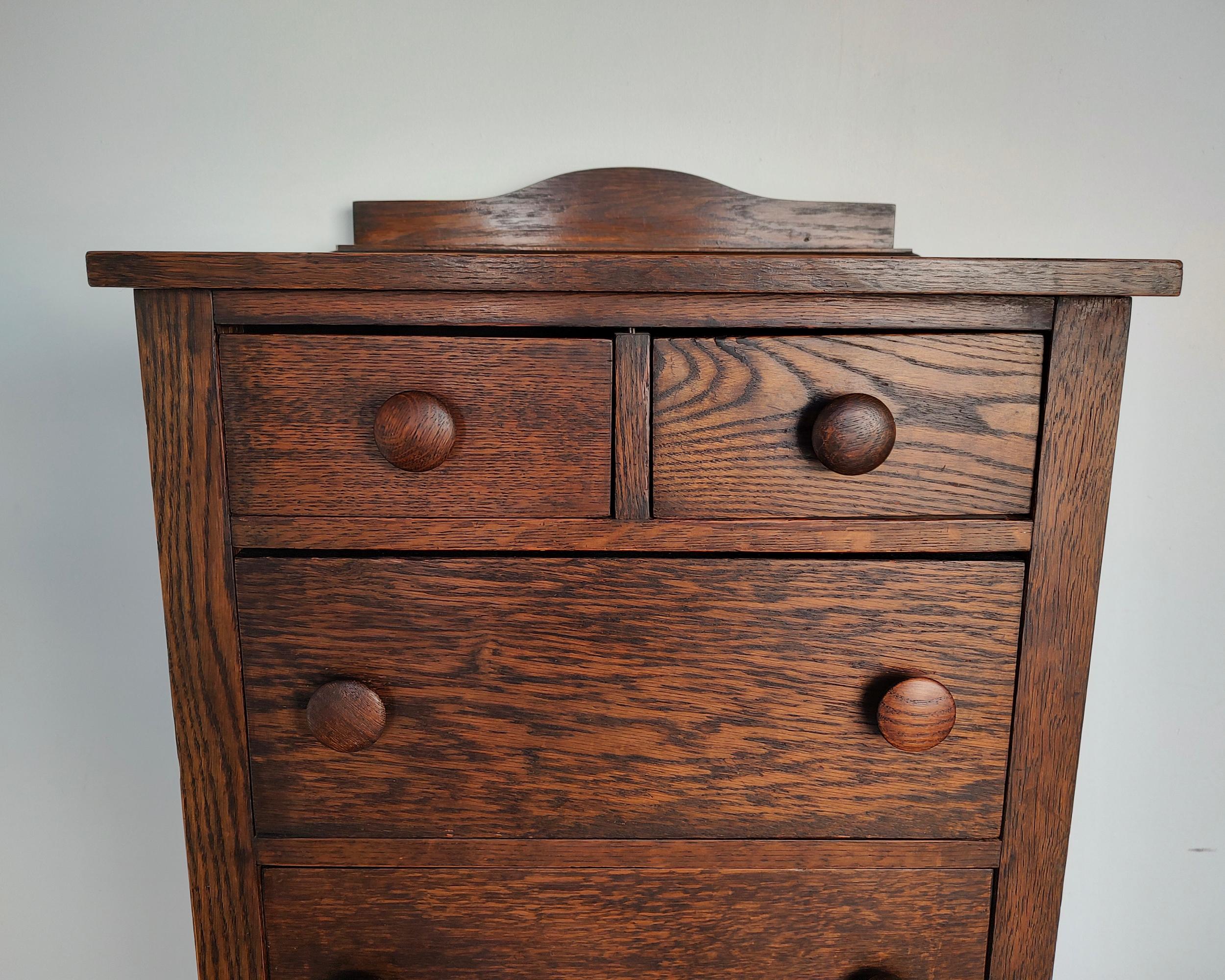 20th Century Mission Solid Oak Narrow Chest of Drawers 1