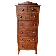 Antique 20th Century Mission Solid Oak Narrow Chest of Drawers