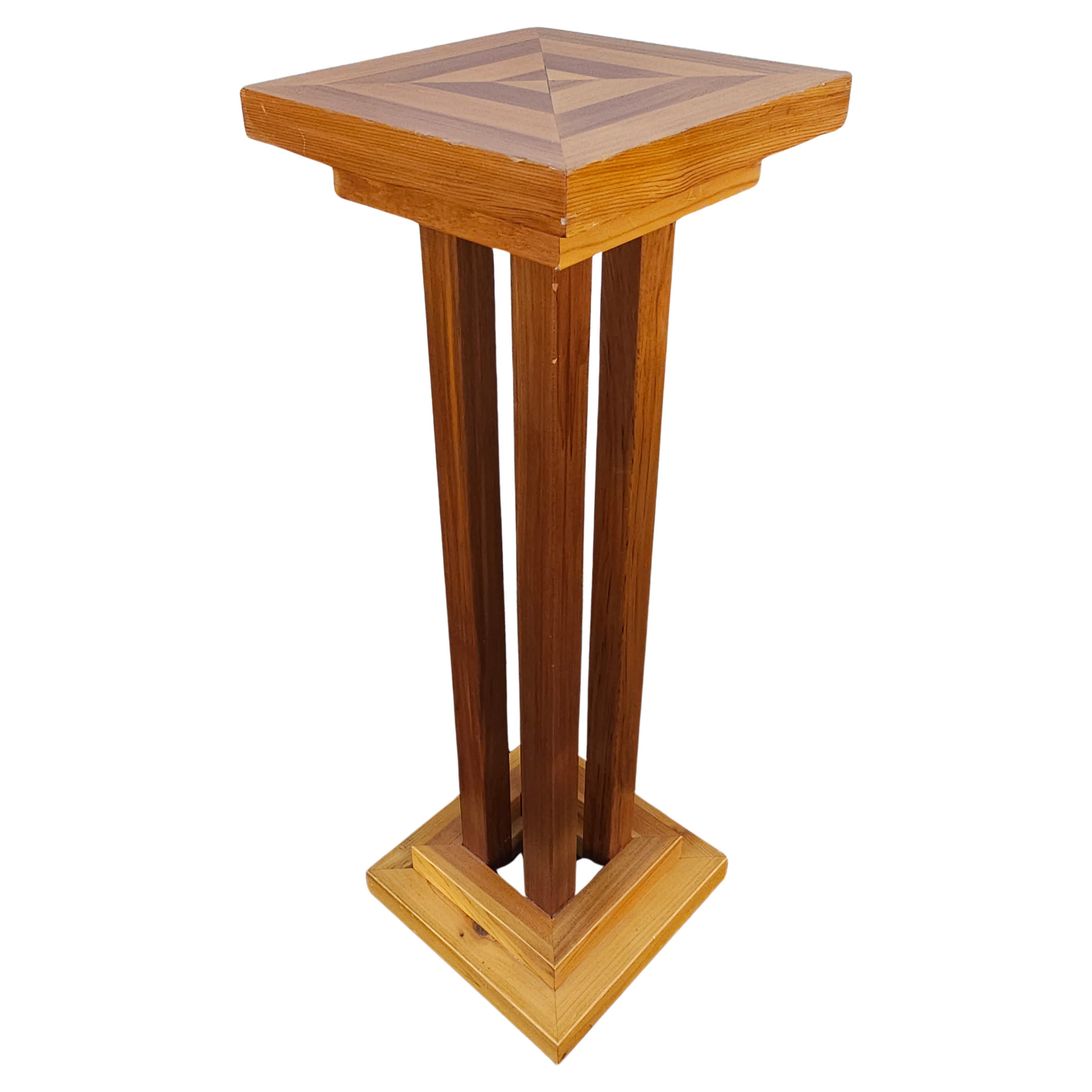 20th Century Mixed Fruitwood Parquetry Pedestal Plant Stand For Sale