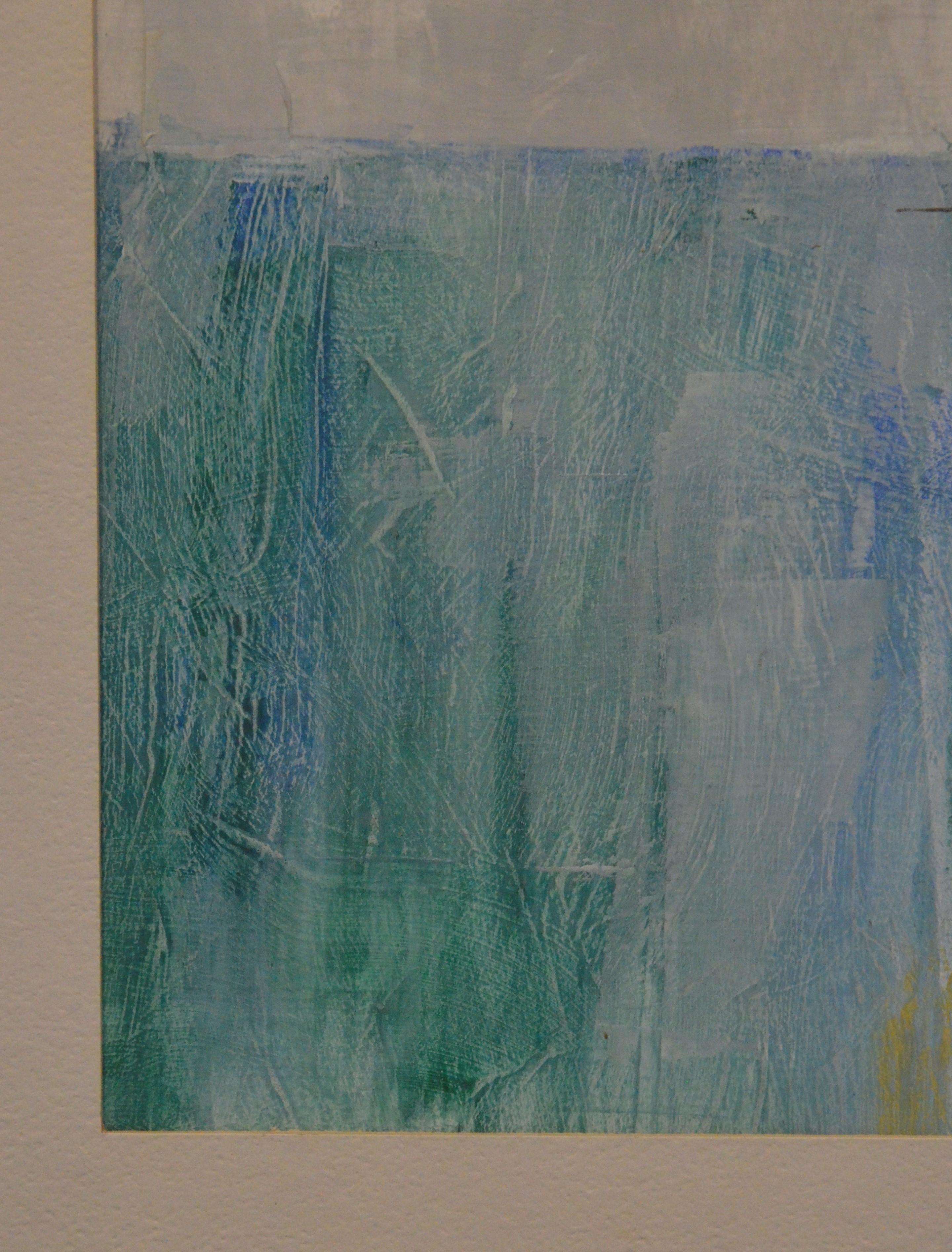 Pat Bowers Seascape Blue, Green & Yellow Mixed-Media Abstract Painting on Paper For Sale 1