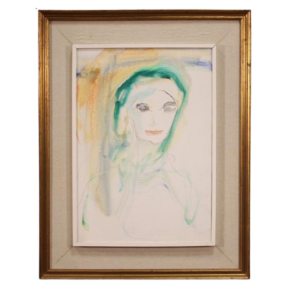 20th Century Mixed Media on Canvas Italian Female Portrait Painting, 1970