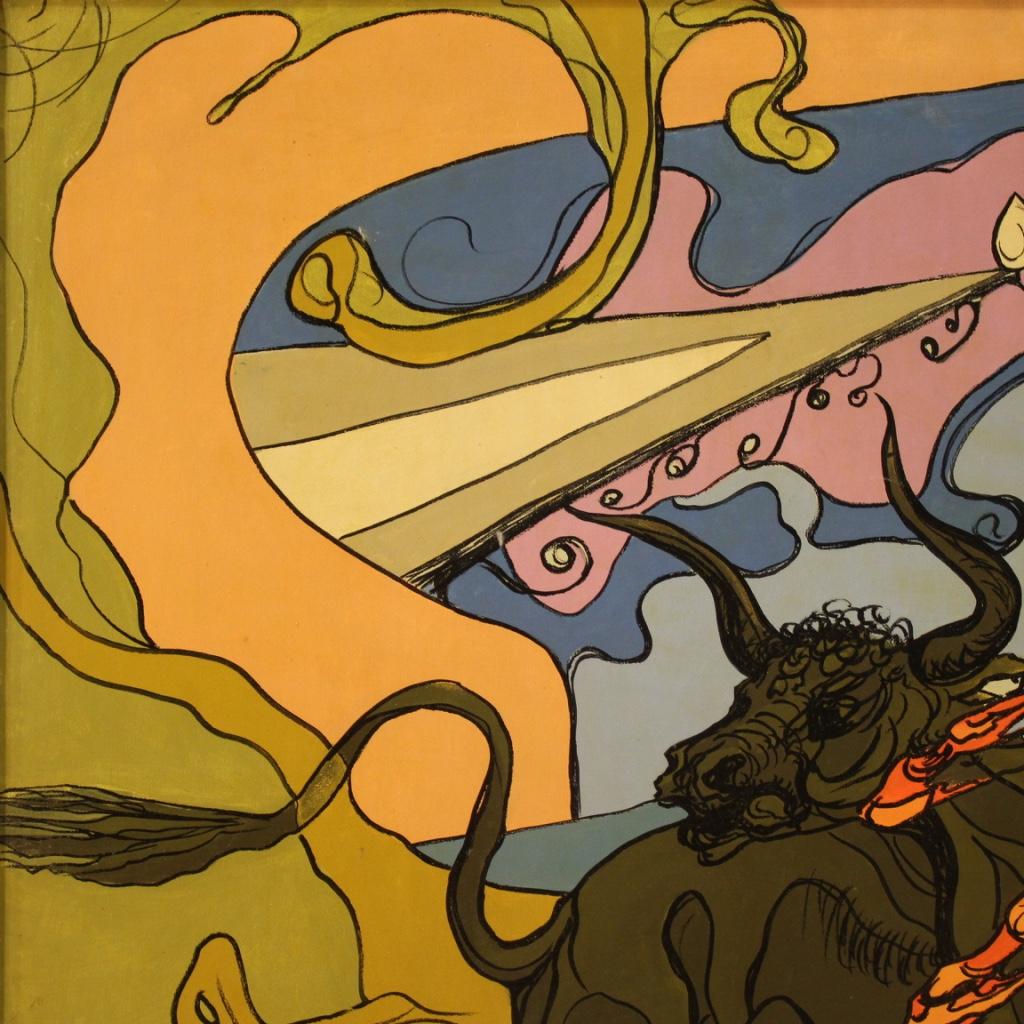 siglo XX Técnica mixta sobre lienzo Pintura moderna italiana, 1980 en venta 7