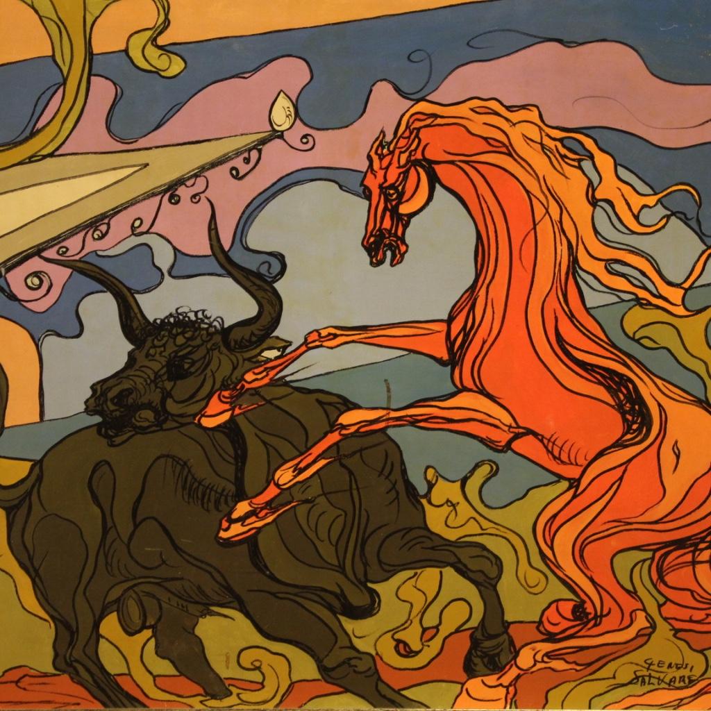 siglo XX Técnica mixta sobre lienzo Pintura moderna italiana, 1980 Italian en venta