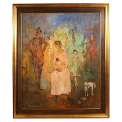20th-Century Mixed Media on Canvas, Italian Painting: *Family of Acrobats*, 1981