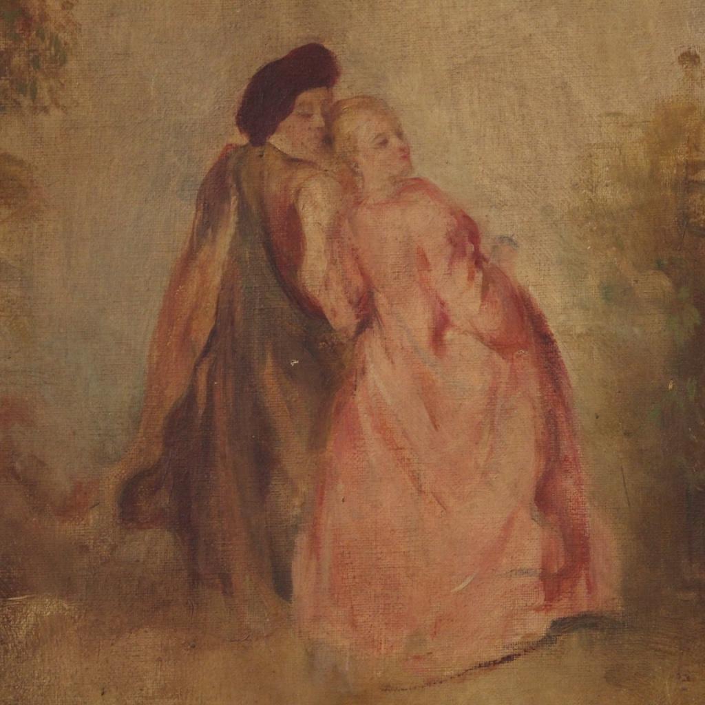 20th Century Mixed Media on Canvas Italian Painting Romantic Subject, 1960 4