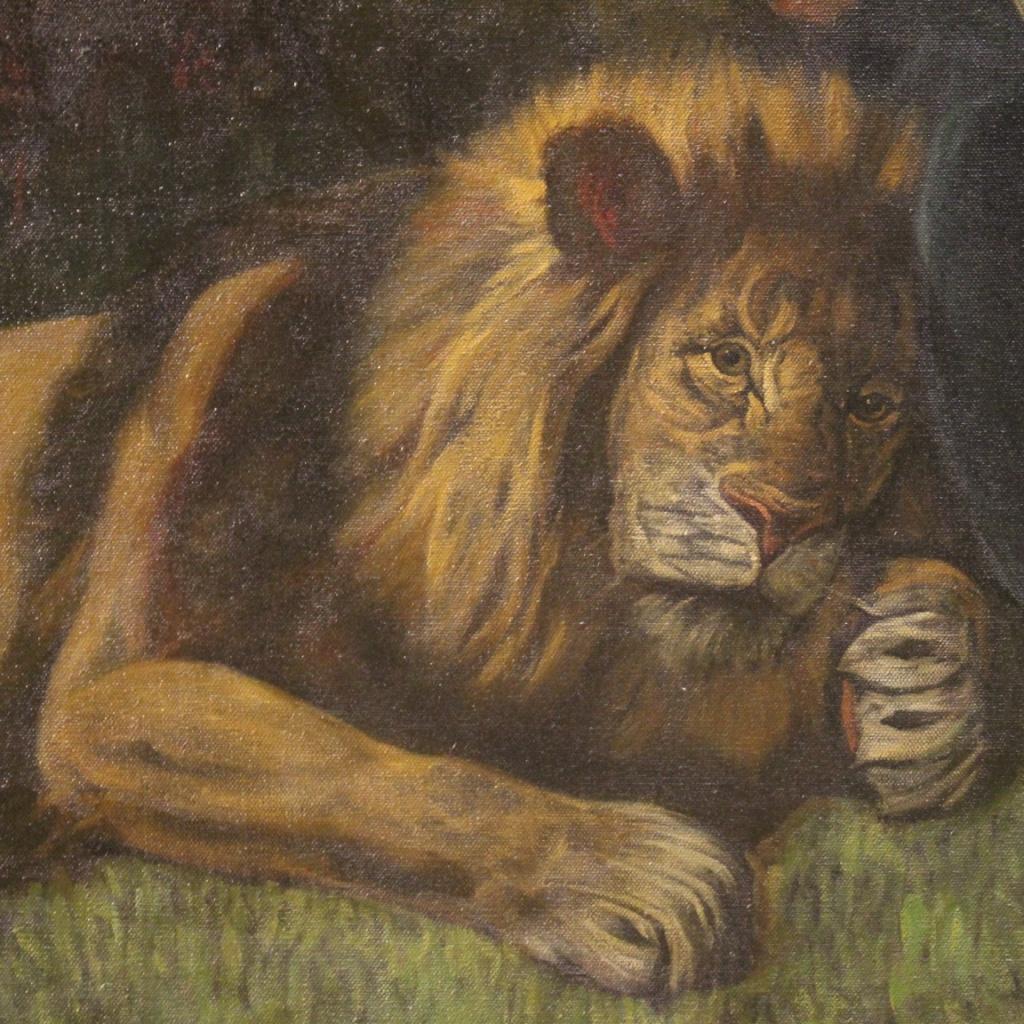 20th Century Mixed-Media on Canvas Italian Painting Saint Jerome with Lion, 1950 1