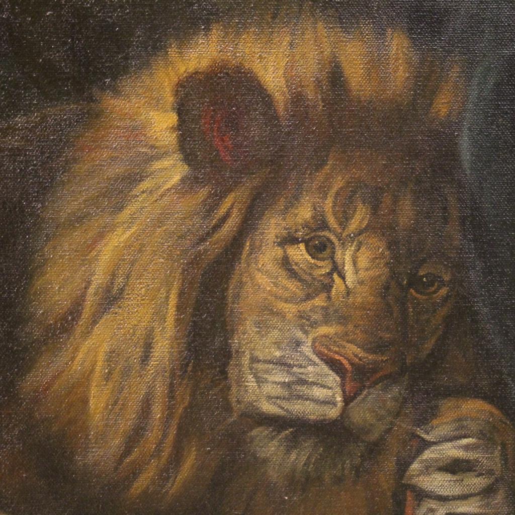 20th Century Mixed-Media on Canvas Italian Painting Saint Jerome with Lion, 1950 5