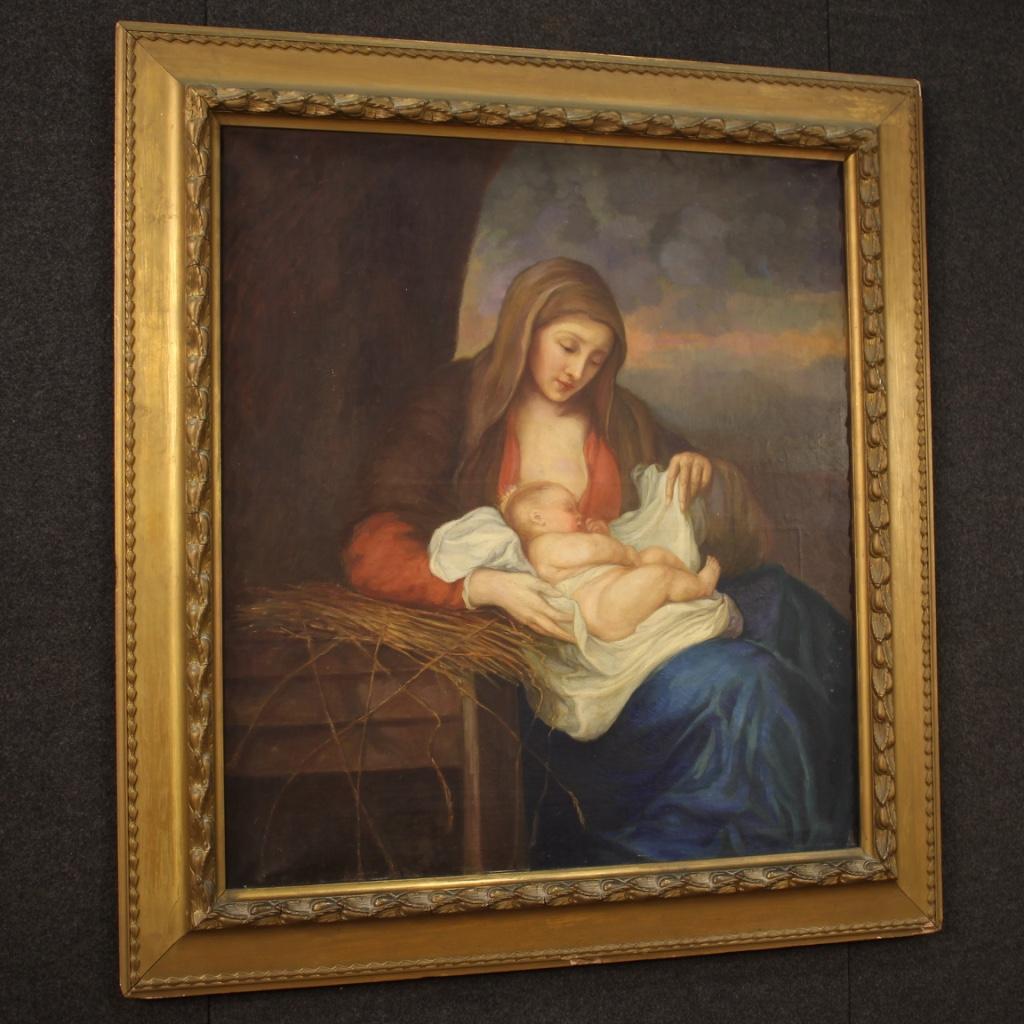 20th Century Mixed-Media on Canvas Italian Religious Painting Virgin with Child 6