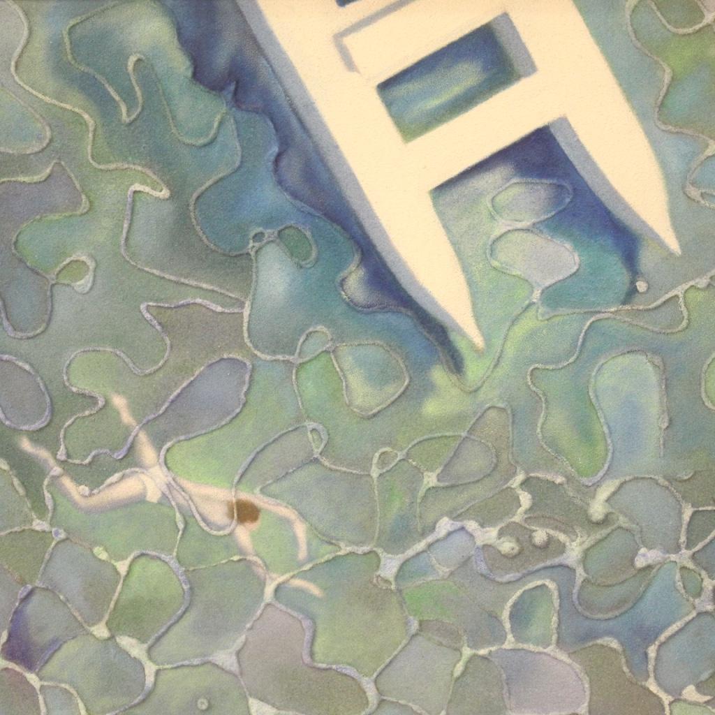 Italienische Malerei aus der zweiten Hälfte des 20. Jahrhunderts. Rahmen in Mischtechnik auf Leinwand, der eine besondere Meeresansicht von oben mit Boot und Schwimmer darstellt. Schöne und angenehme malerische Qualität signiert Malerei in der
