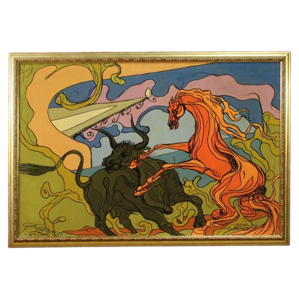 siglo XX Técnica mixta sobre lienzo Pintura moderna italiana firmada, 1980