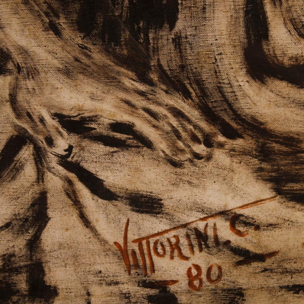 20. Jahrhundert Mixed Media auf Leinwand Signiert Vittorini C. Gemälde, 1980 im Zustand „Gut“ im Angebot in Vicoforte, Piedmont