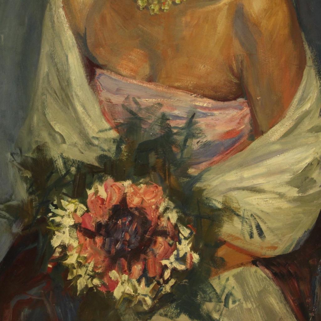 20th Century Mixed-Media on Cardboard Italian Lady Portrait Painting, 1960 4