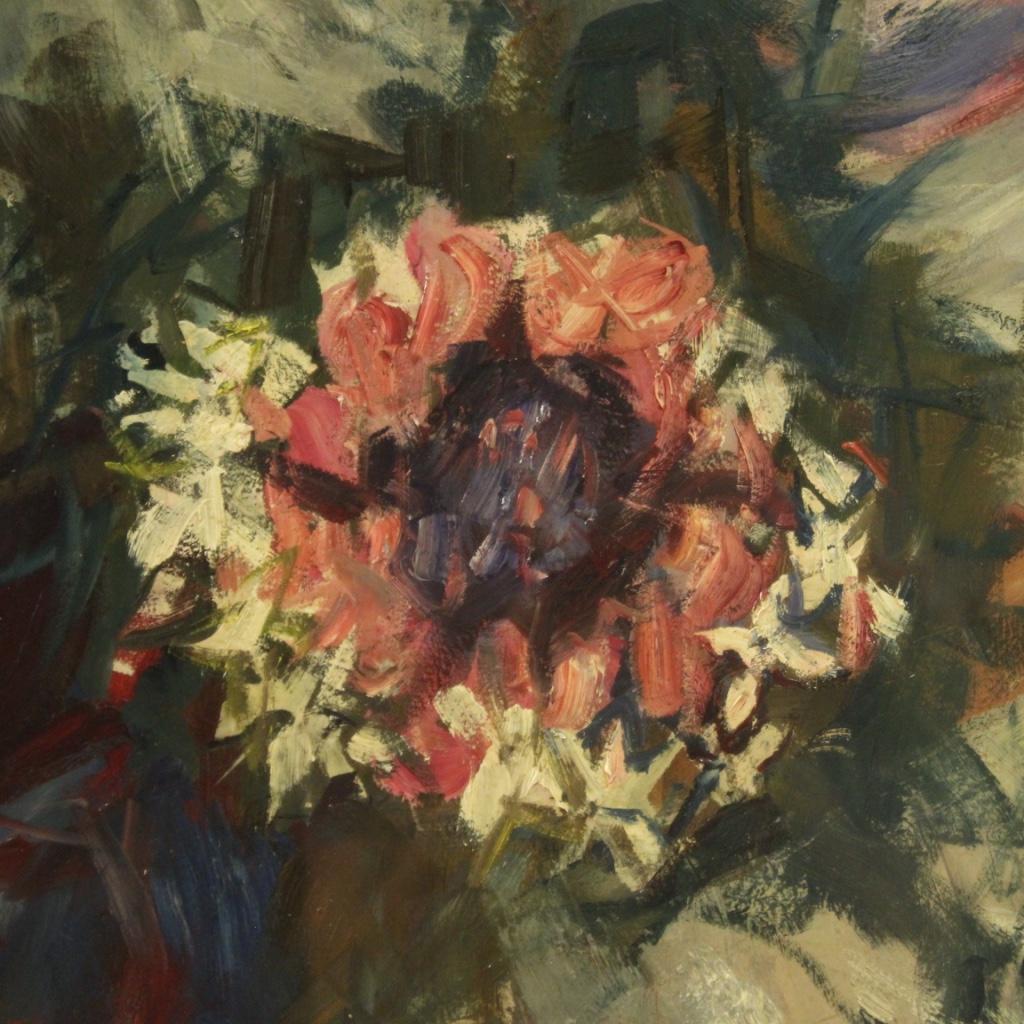 20th Century Mixed Media on Cardboard Italian Lady Portrait Painting, 1960 For Sale 5