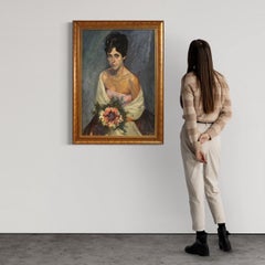 20th Century Mixed Media on Cardboard Italian Lady Portrait Painting, 1960