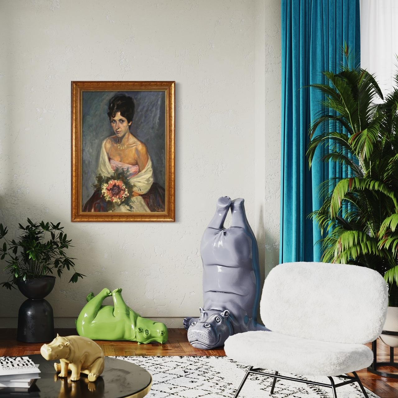 20th Century Mixed Media on Cardboard Italian Lady Portrait Painting, 1960 In Good Condition For Sale In Vicoforte, Piedmont