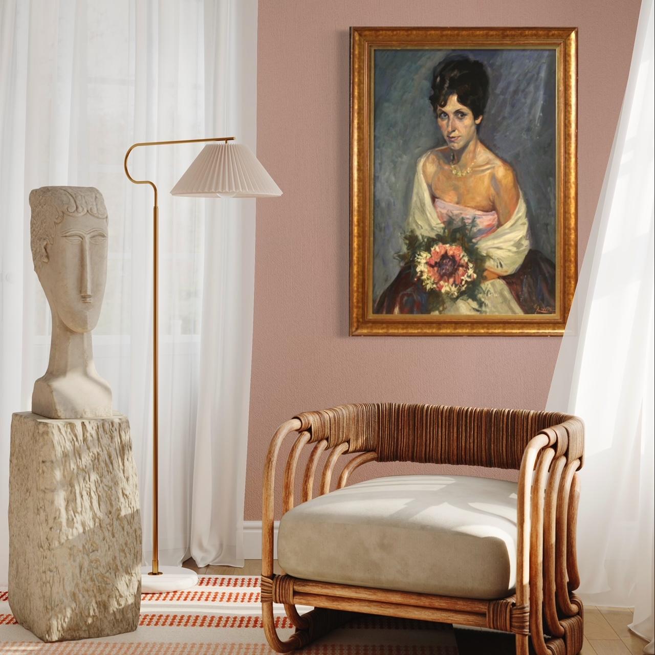 Mid-20th Century 20th Century Mixed Media on Cardboard Italian Lady Portrait Painting, 1960 For Sale