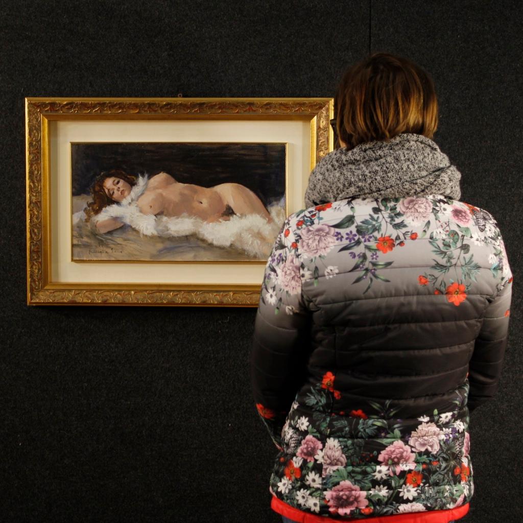 20th Century Mixed-Media on Cardboard Signed Female Nude Italian Painting, 1970 9