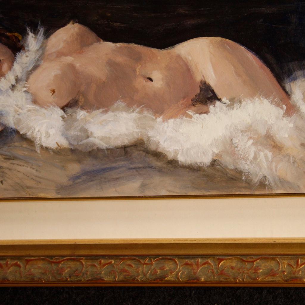 20th Century Mixed-Media on Cardboard Signed Female Nude Italian Painting, 1970 5