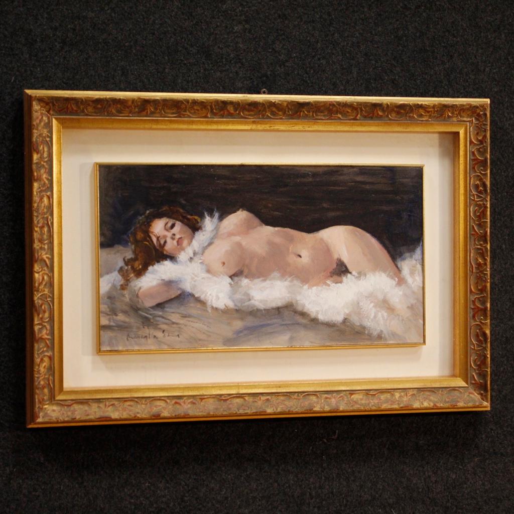 20th Century Mixed-Media on Cardboard Signed Female Nude Italian Painting, 1970 6