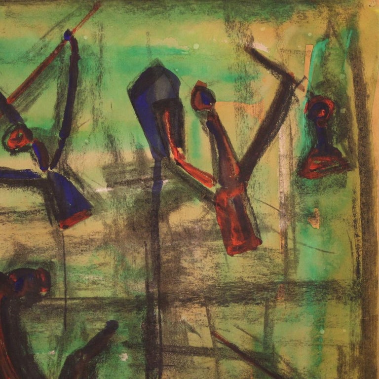 20th Century Mixed Media on Paper Italian Abstract Painting, 1970 For Sale 5