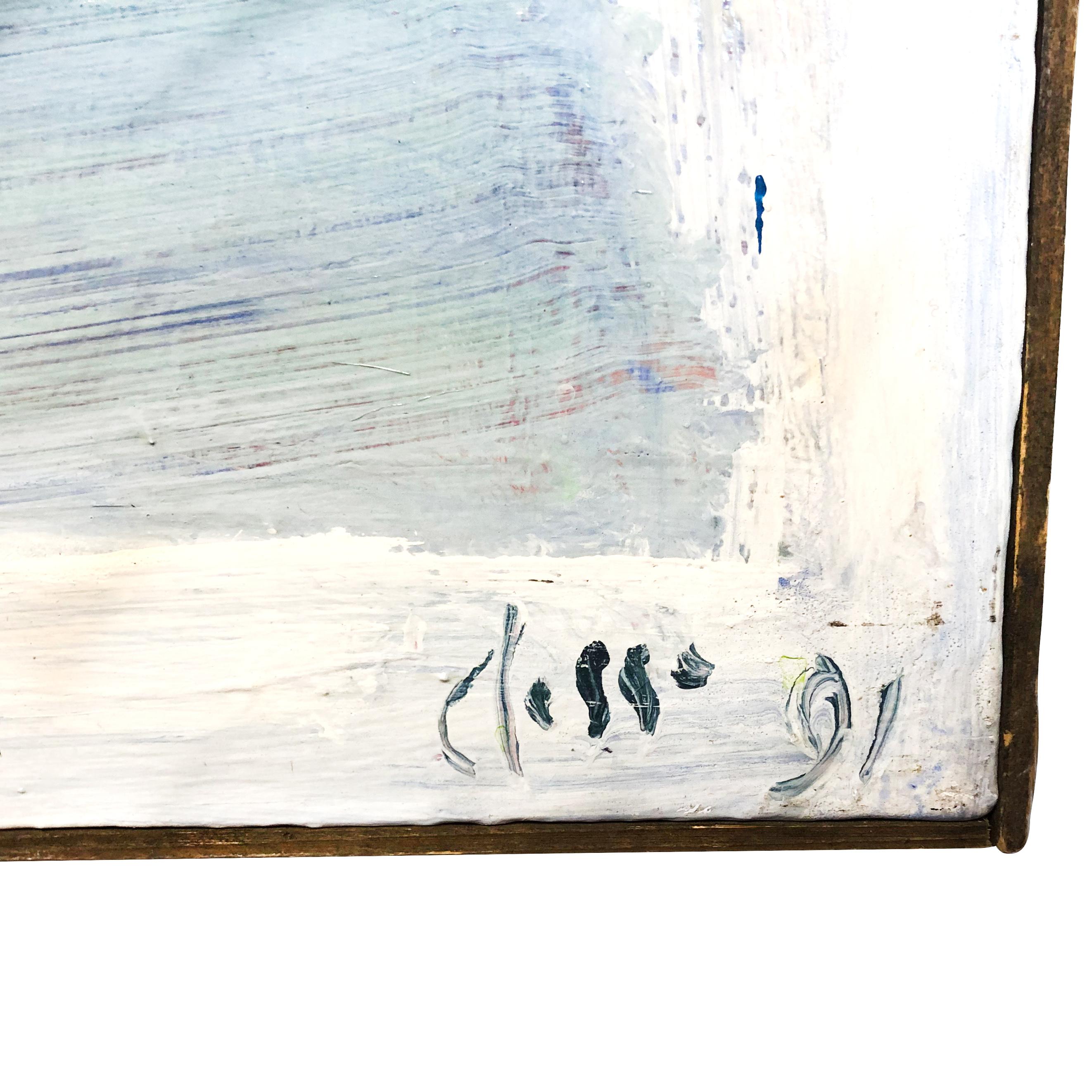 Hand-Carved 20th Century Light-Blue, White French Modern Abstract Painting by Daniel Clesse For Sale