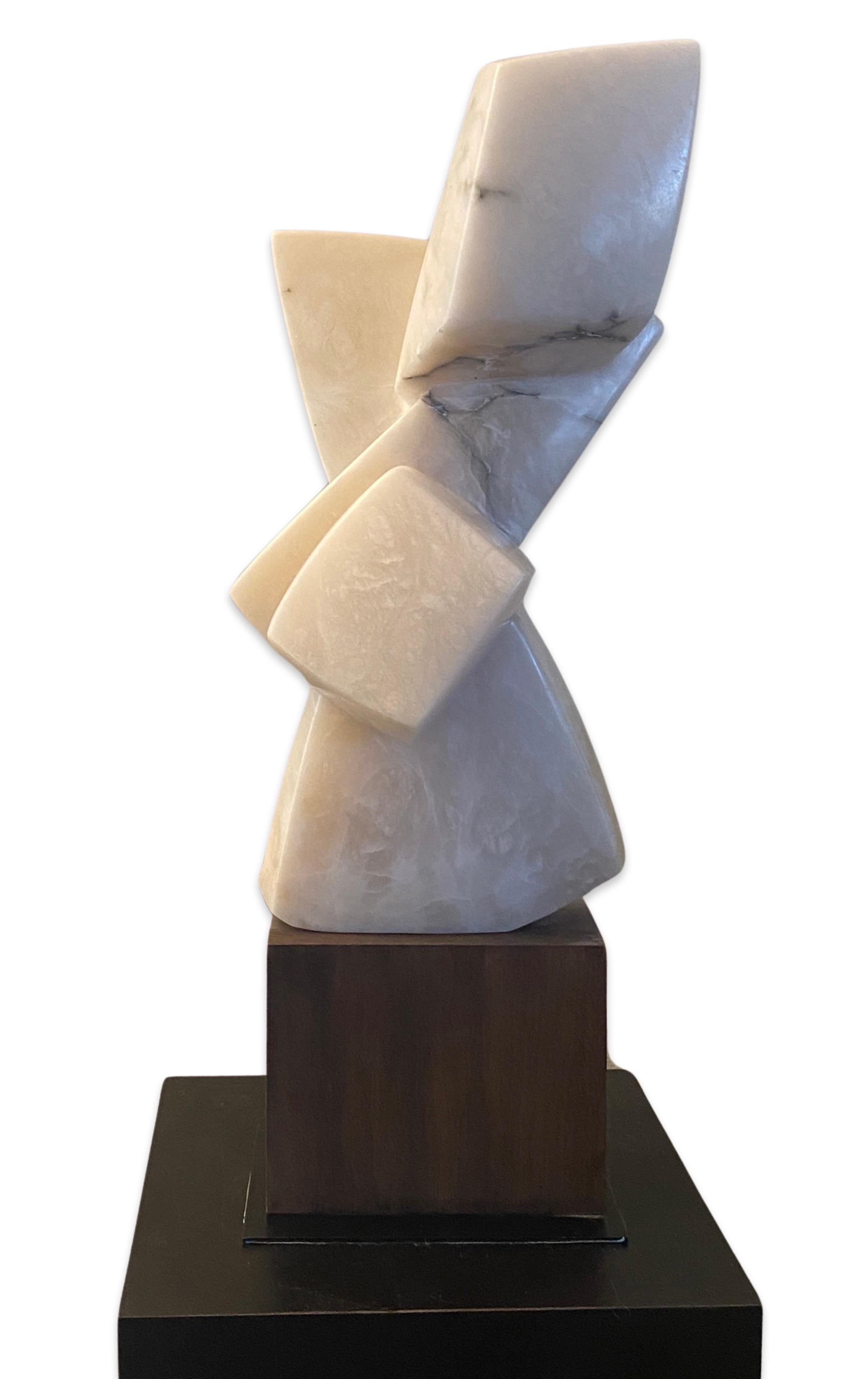 20th Century Modern Art Carrera Marble and Walnut Sculpture  5