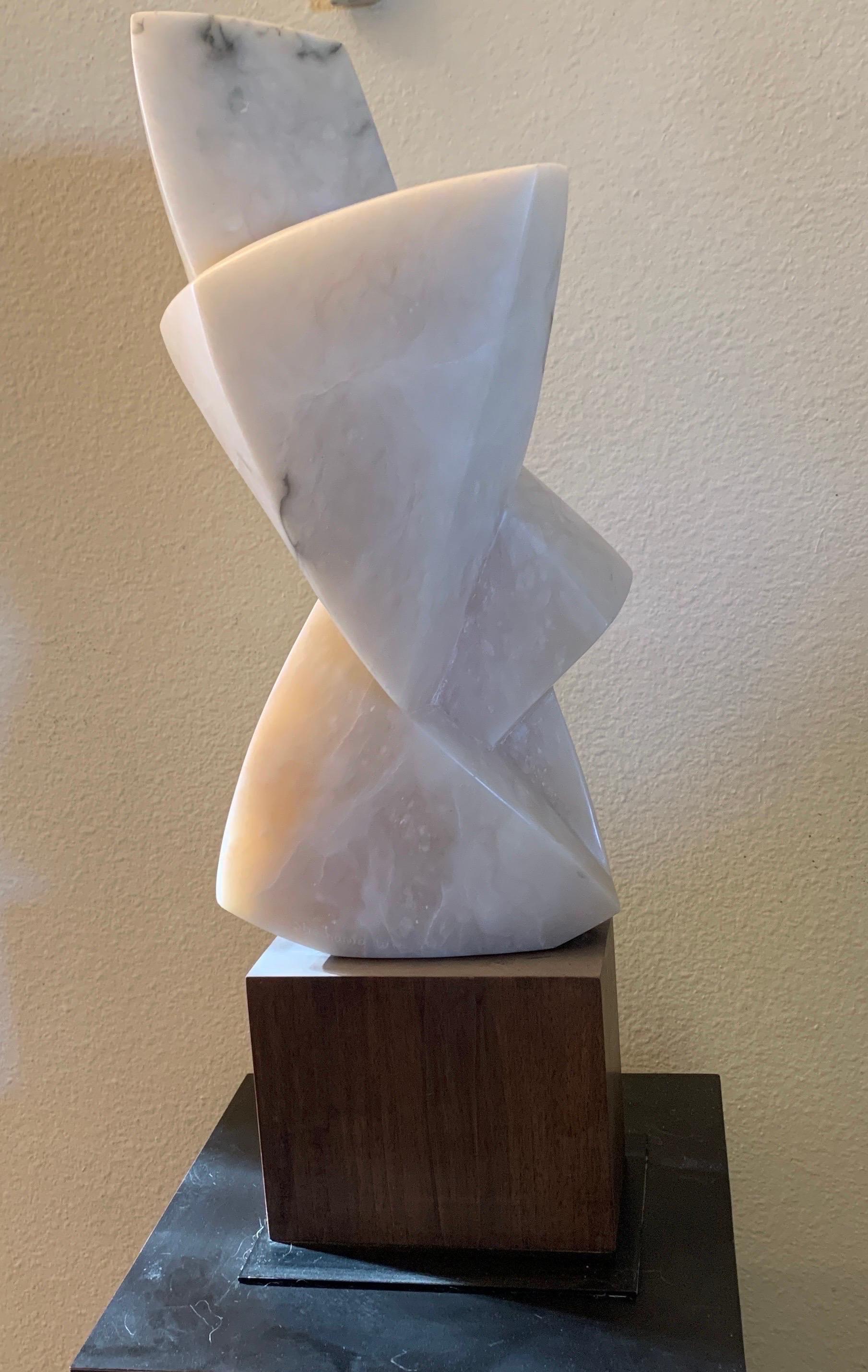 20th Century Modern Art Carrera Marble and Walnut Sculpture  In Good Condition In Palm Springs, CA