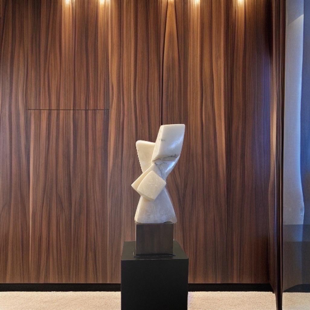 20th Century Modern Art Carrera Marble and Walnut Sculpture  1