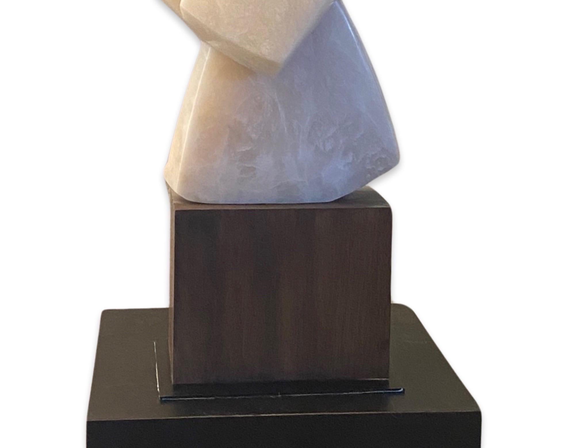 20th Century Modern Art Carrera Marble and Walnut Sculpture  2