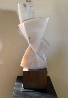 20th Century Modern Art Carrera Marble and Walnut Sculpture