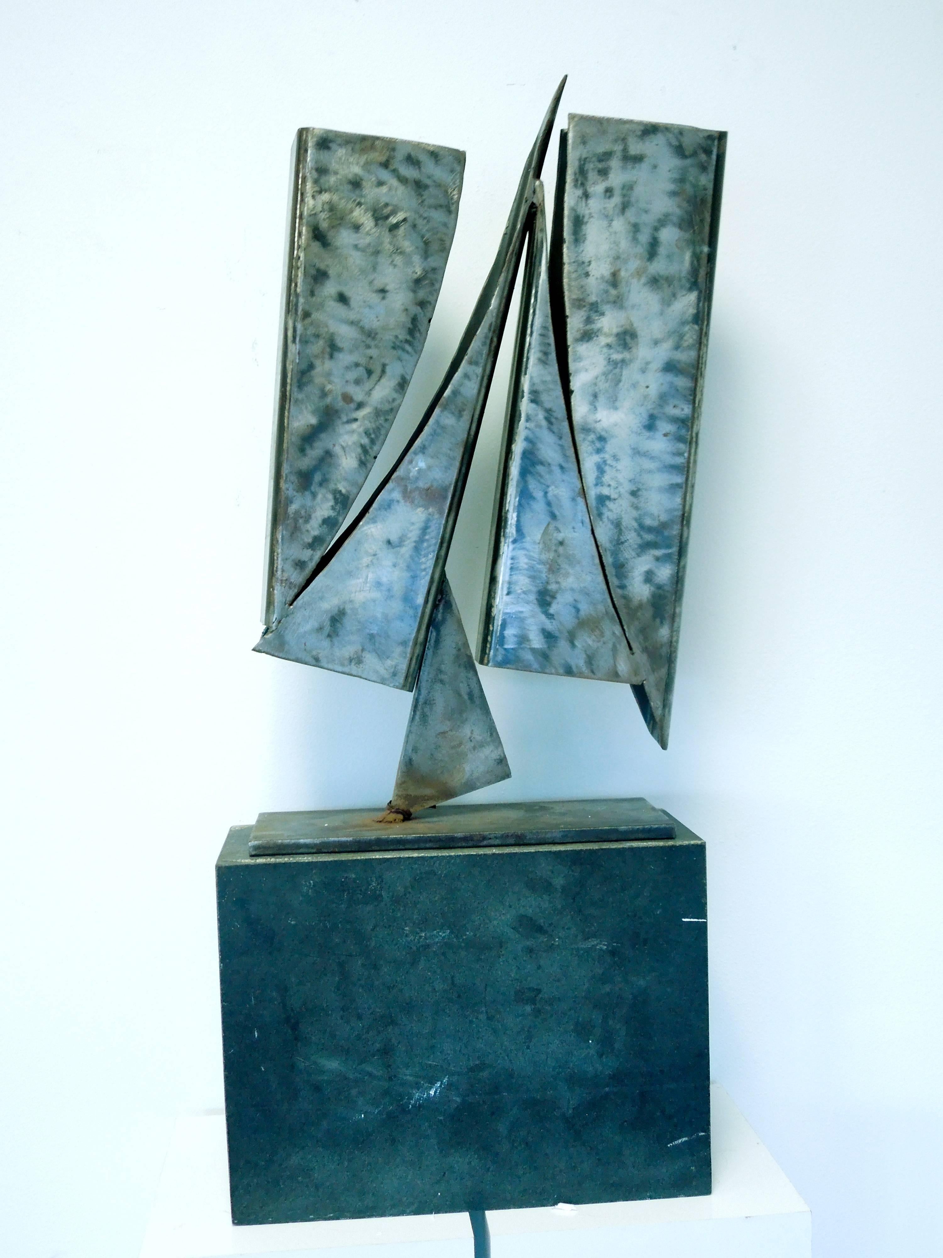 American 20th Century Modern Art Steel Sculpture and Pedestal For Sale