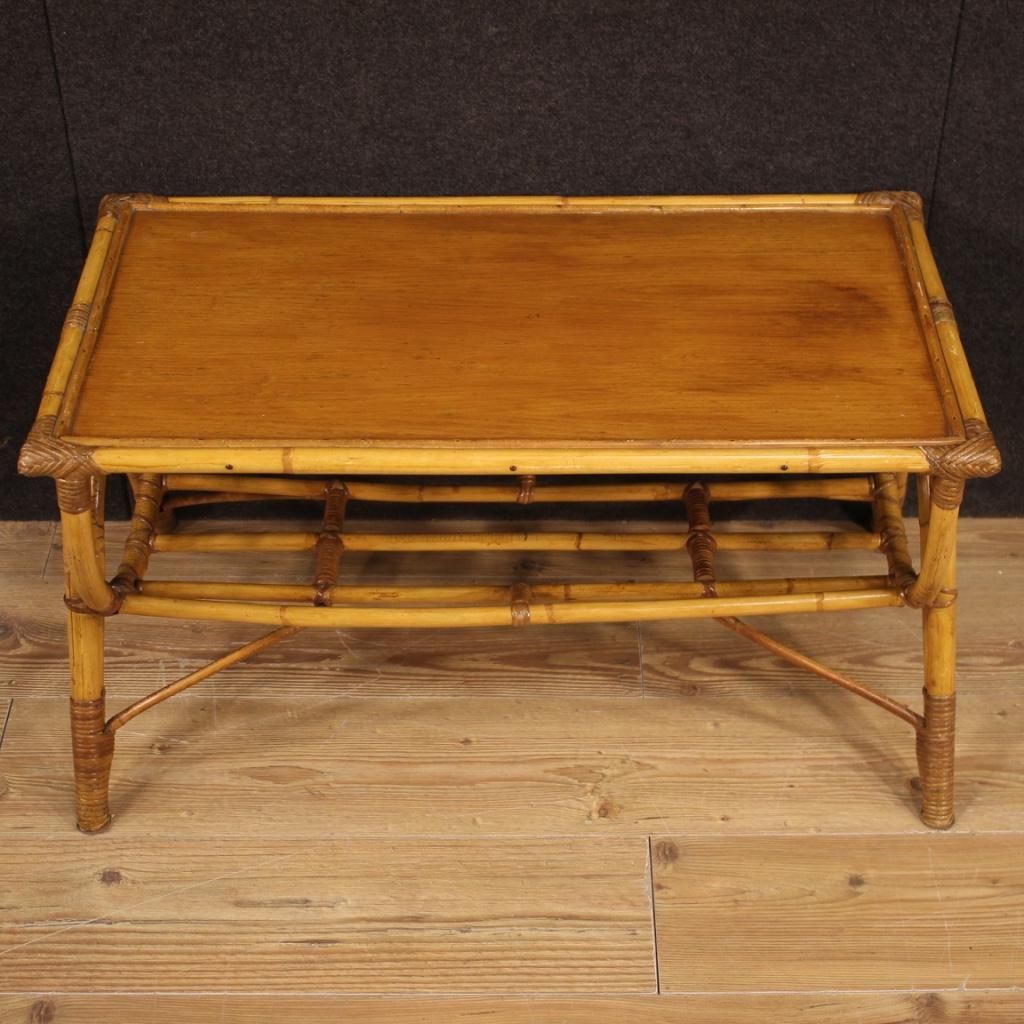 Bambou table basse moderne du 20e siècle en bambou et bois tressé, design italien, 1970 en vente