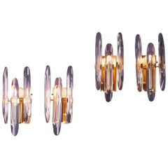 20th Century Modern Brass Glass Appliques Gaetano Sciolari Italy 70s set of 4