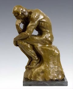 20th Century Modern Brown Patinated Bronze Thinker Sculpture