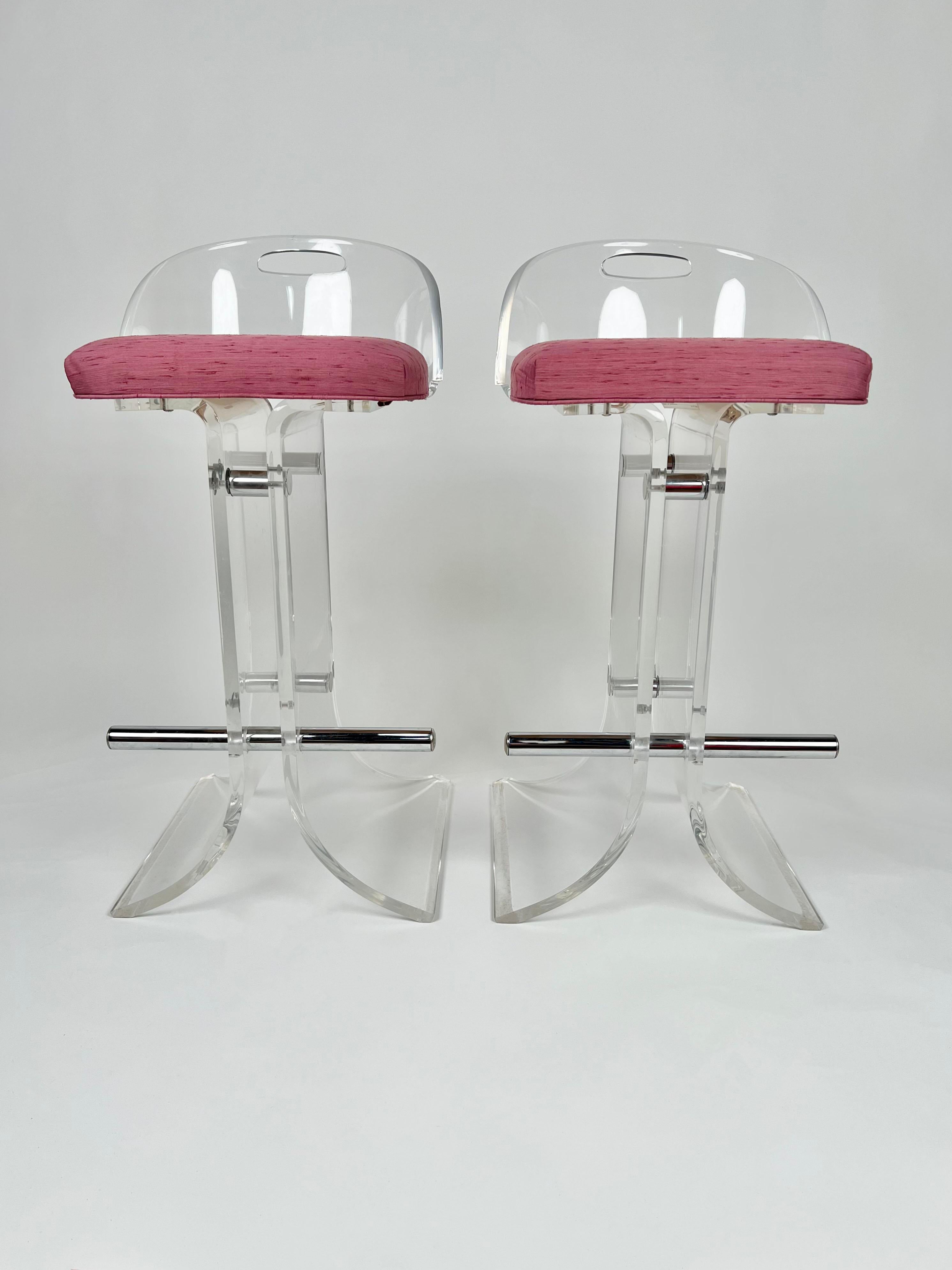 20th Century Modern Charles Hollis Jones Acrylic Lucite Barstools 6 available In Good Condition In Philadelphia, PA