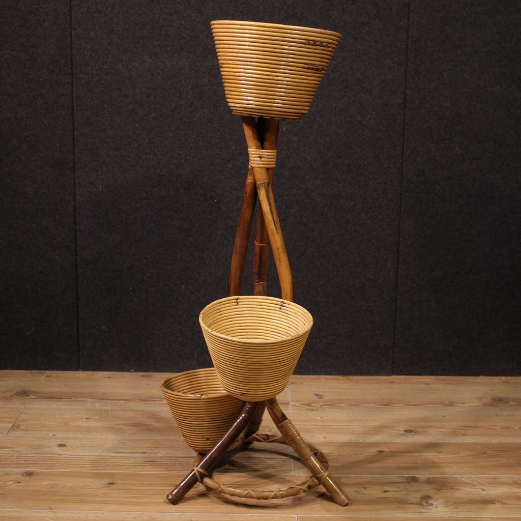 jarrón de madera de bambú italiano de diseño moderno del siglo XX Soporte para plantas, 1960 en venta 5