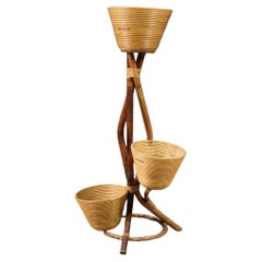 jarrón de madera de bambú italiano de diseño moderno del siglo XX Soporte para plantas, 1960