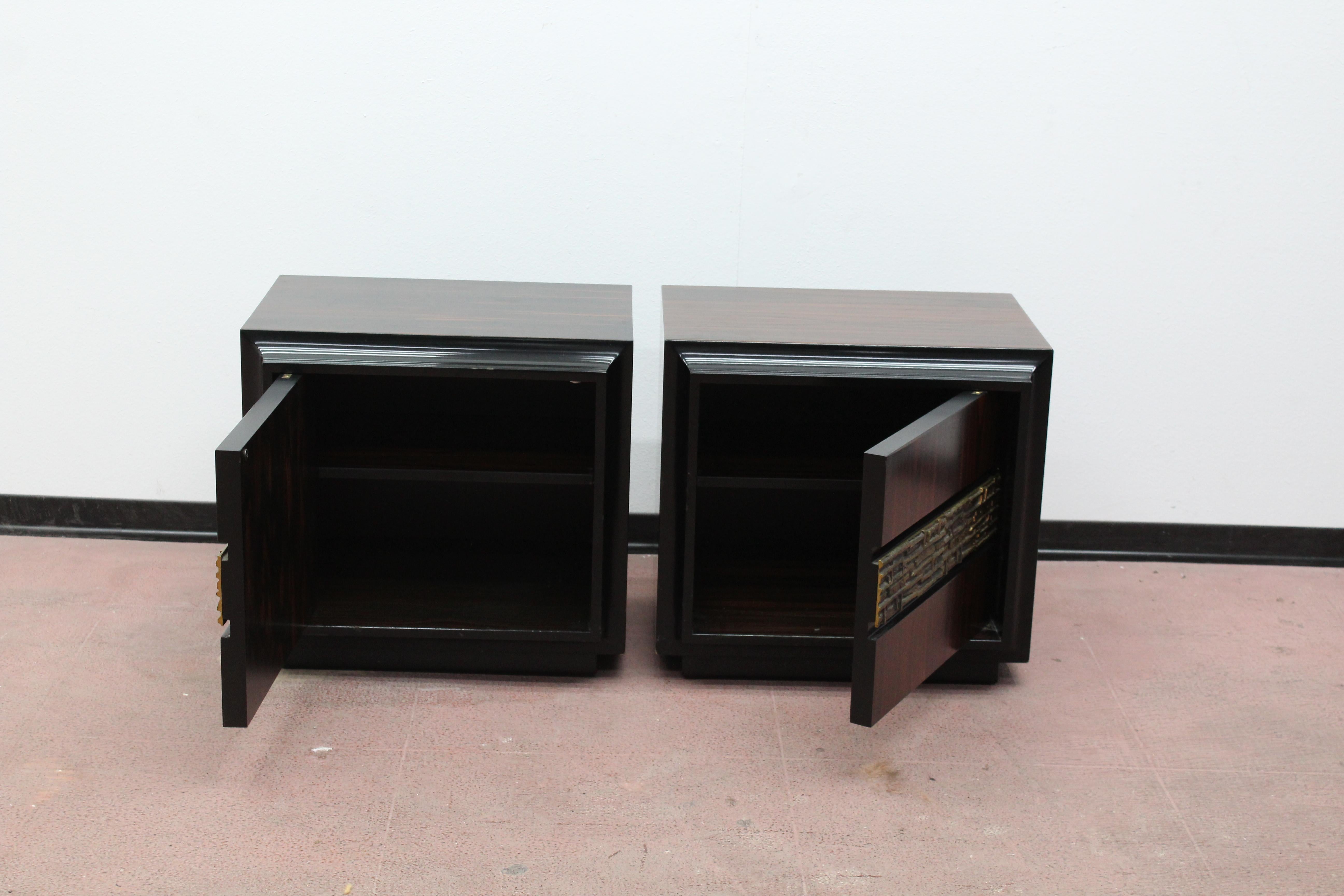 Bronze 20th Century Modern Design Rosewood Set of 2 Nightstands