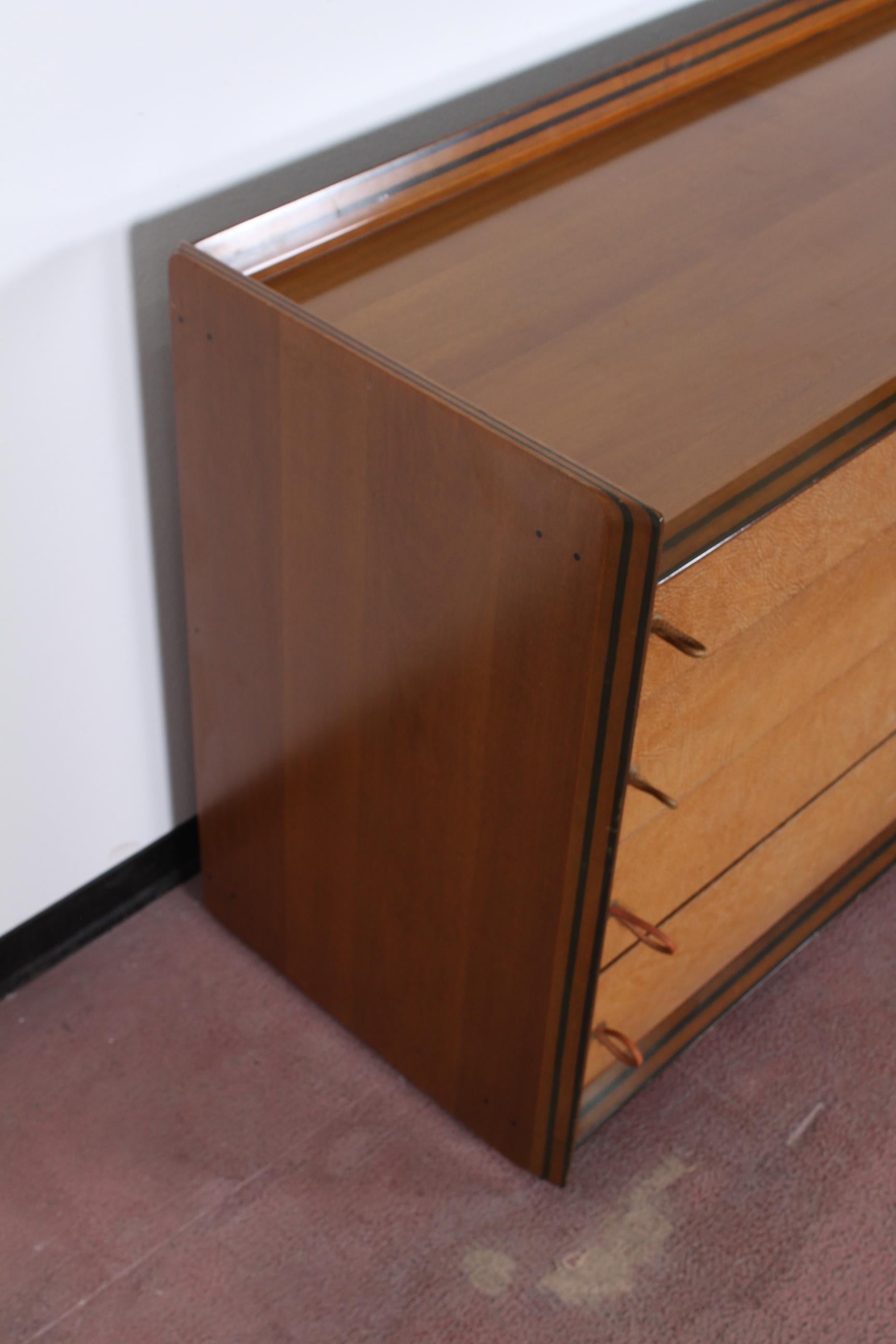 Mid-Century Modern 20th Century Modern Design Walnut and Leather Drawer Cabinet